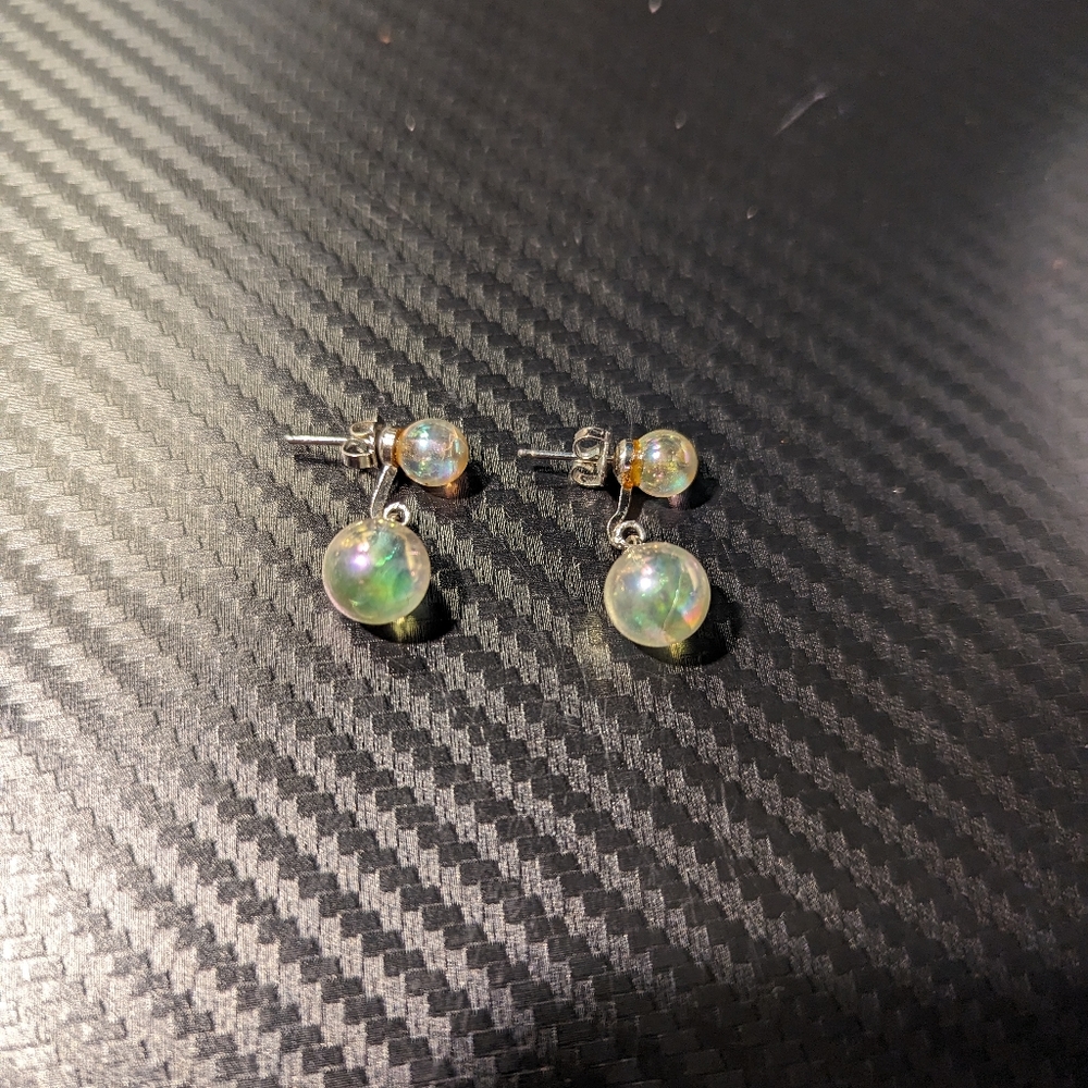 Handmade Sterling Dangling Glass Bulb Earrings - Picture 2 of 3